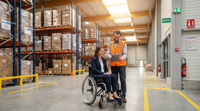 Entrepôt logistique conforme aux normes ERP et PMR à Toulouse - accessibilité PMR et sécurité incendie